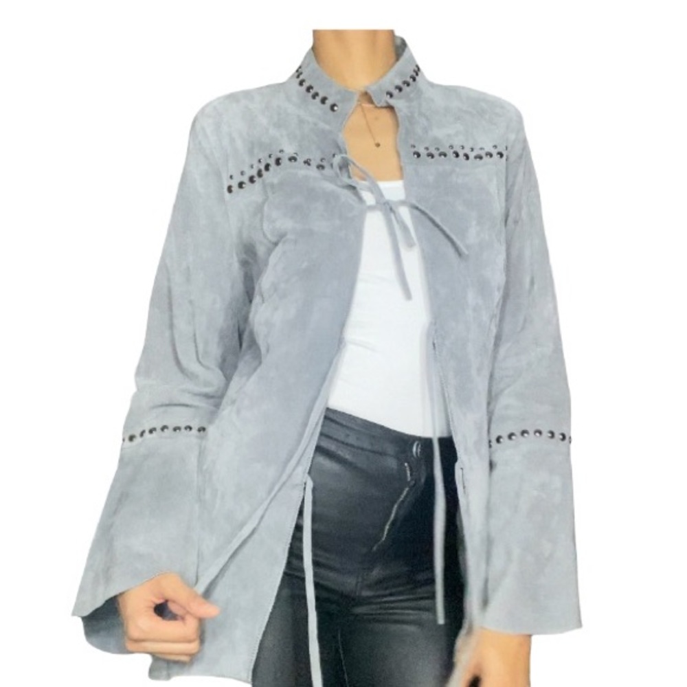 Chi by Ferachi 100% Suede Grey Blazer Jacket in Medium